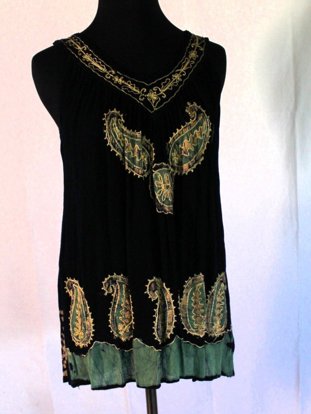 Advance Apparels Black Gauze Paisley Festival Hippie Top, S/M
